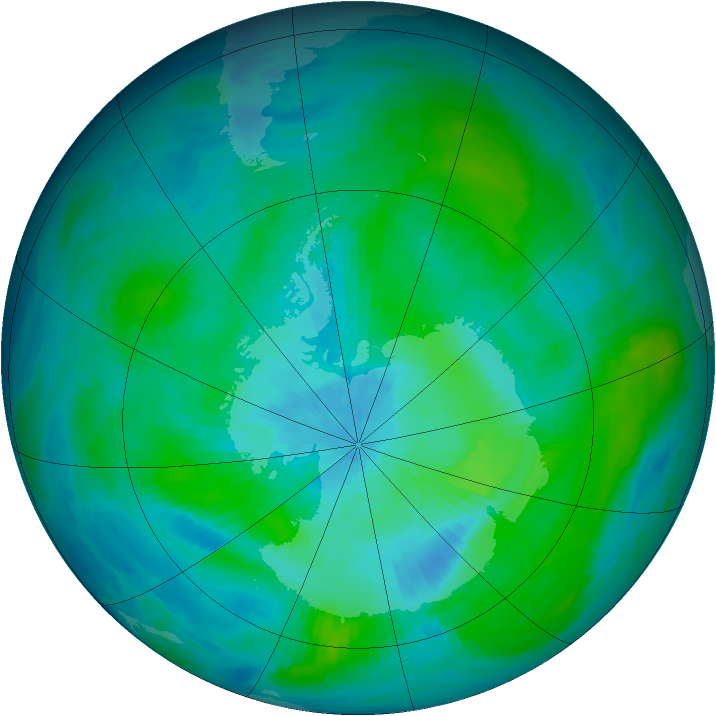 Antarctic ozone map for 07 March 1984